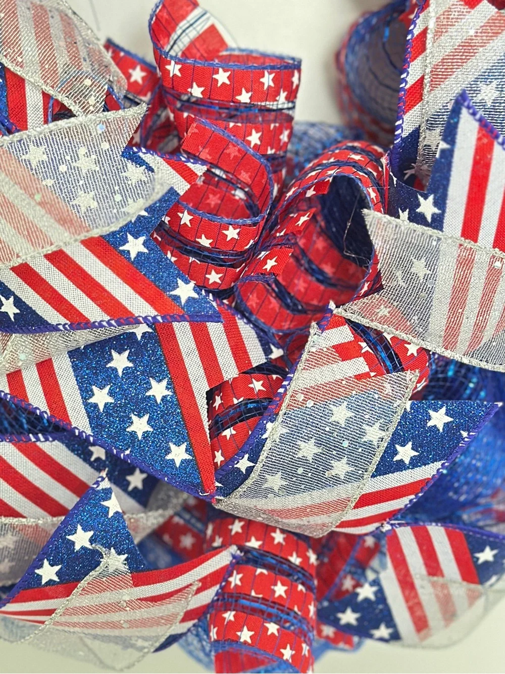 Patriotic Stars & Stripes Deco Mesh Wreath | 26” July 4th Door Decor USA Sign